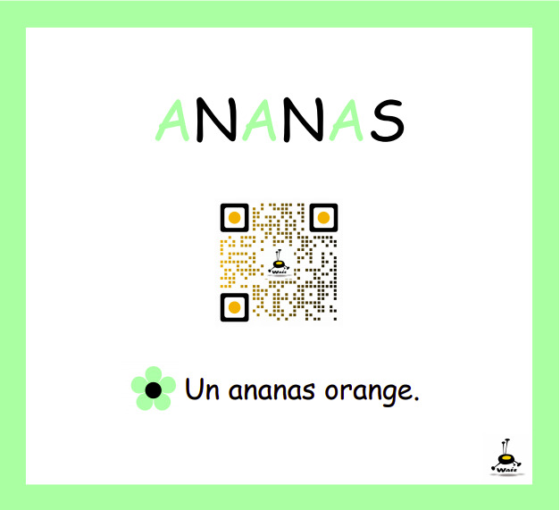 Flashcard back with ANANAS written and a QR Code to listen to the word